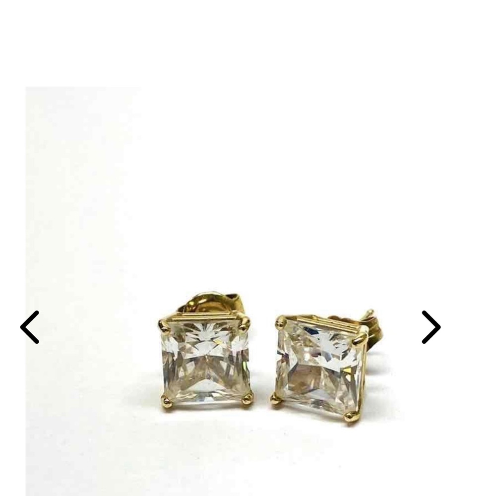 Real 14K gold princess cut stud earrings